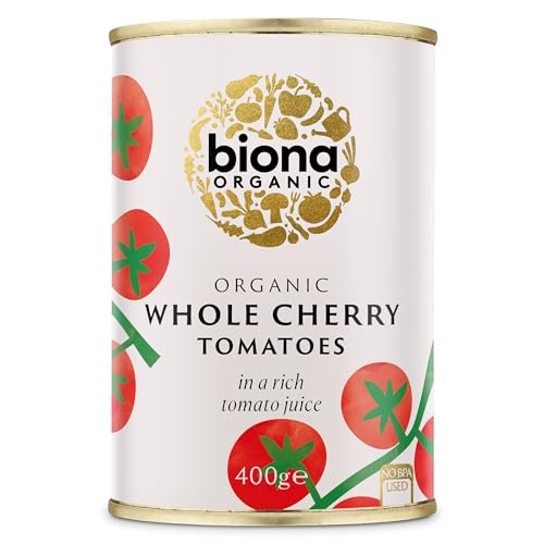 Biona – Ganze Bio-Kirschtomaten (12 x 400g), in kräftigem Tomatensaft, angebaut auf nachhaltigem italienischen Bio-Bauernhof, ohne Zusatz von Salz oder Zucker, ohne Zitronensäure, vegan von Biona