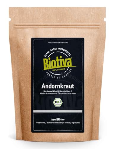 Andornkraut Tee Bio 100g - Weißes Andorn Kraut geschnitten - Andorntee - Arzneipflanze 2018 - Marrubium vulgare - abgefüllt und kontrolliert in Deutschland - Biotiva von Biotiva