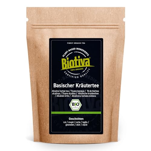 Basentee Bio 100g - Basischer Kräutertee mit Brennnessel Melisse Pfefferminze Löwenzahn - mild harmonisch - abgefüllt und kontrolliert in Deutschland - Biotiva von Biotiva