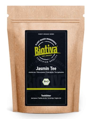 Jasmintee Bio 100g - Top China Qualität - Spitzenpreis - Dunkelgrünes Blatt stark durchsetzt mit weißen Blattknospen - DE-ÖKO-005 - Biotiva von Biotiva