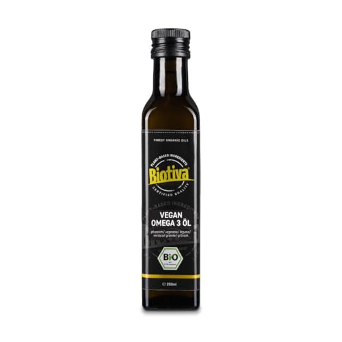 Bio Omega 3 Vegan Öl 250ml - Reich an essentiellen Fettsäuren - 100% pflanzlich - Vegan & nachhaltig - Abgefüllt und kontrolliert in Deutschland - Biotiva von Biotiva