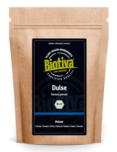 Dulse Pulver Bio 250g (2x125g) - Palmaria Palmata - Lappentang - Rotalge - Dulsepulver ohne Zusätze - Superfood - 100% Bio - abgefüllt und zertifiziert in Deutschland - Biotiva von Biotiva