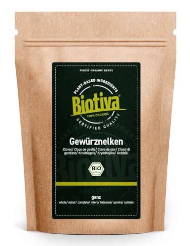 Gewürznelken ganz Bio 100g - hochwertige Nelken getrocknet - Caryophylli flos - Abgefüllt und kontrolliert in Deutschland - Biotiva von Biotiva