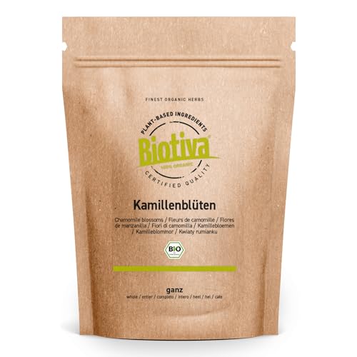 Biotiva Kamillen-Blüten Tee Bio 500g - EU - Anbau - Hochwertigste Bio-Kamillenblüten - Kamillentee - Abgefüllt und kontrolliert in Deutschland (DE-ÖKO-005) von Biotiva