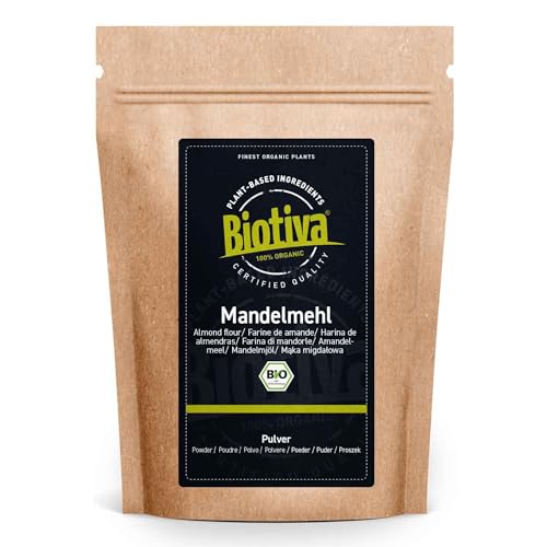 Biotiva Mandelmehl Bio 1kg - glutenfreier Mehlersatz - reich an Ballaststoffen und Eiweißen - in Kuchen und Gebäck - kontrolliert und abgefüllt in Deutschland von Biotiva