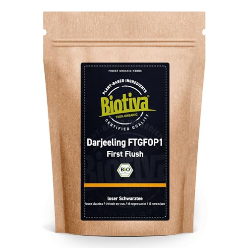 Darjeeling First Flush Bio 1kg (4x250g) - loser Schwarztee - spritziges harmonisches Aroma - loser Blatt-Tee - Abgefüllt und kontrolliert in Deutschland - Biotiva von Biotiva