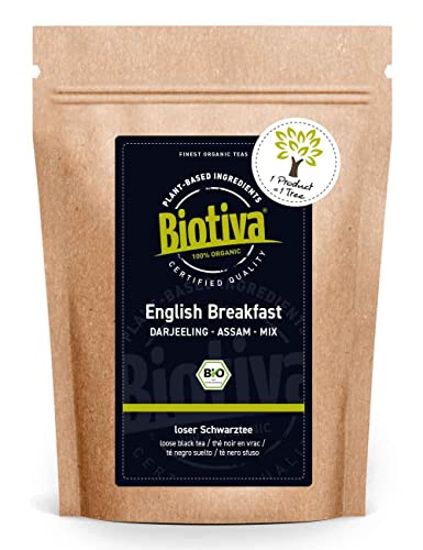 English Breakfast GFBOP Schwarztee Bio 100g - Schwarztee-Mischung aus Darjeeling und Assam - loser Schwarztee - vegan - Abgefüllt und kontrolliert in Deutschland - Biotiva von Biotiva