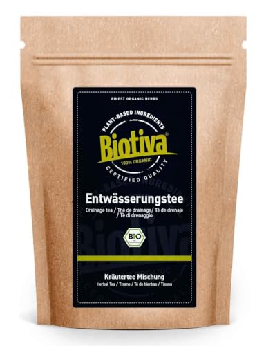 Entwässerungstee Bio 500g (5x100g) - Brennnesselblätter Löwenzahn Birkenblätter Wachholder Pfefferminze - traditionelle Rezeptur - Herstellung und Kontrolle in Deutschland - Biotiva von Biotiva