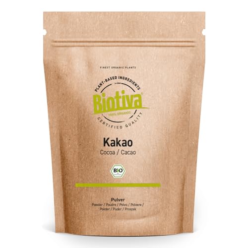 Kakao Pulver Bio 2kg (2x1kg) - 100% reines Kakaopulver stark entölt (11% Fett) - ohne Zucker - ohne Zusatzstoffe - Abgefüllt und kontrolliert in Deutschland - Biotiva von Biotiva