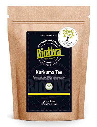 Kurkuma Tee Bio 250g - hochwertige Kurkumawurzel (Curcuma longa) getrocknet - Superfood - Abgefüllt und kontrolliert in Deutschland - Biotiva von Biotiva