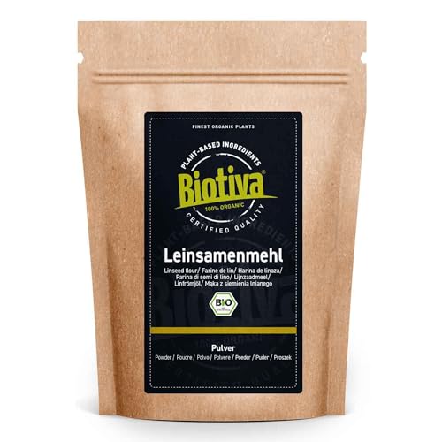 Leinsamenmehl Bio 2kg (2x1kg) - Flachspflanze - Low Carb Mehl - glutenfrei sojafrei laktosefrei - Premium Bio- Qualität - zertifiziert und kontrolliert in Deutschland - Biotiva von Biotiva