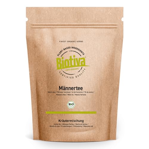 Männertee Bio 100g - Kräutermischung Lemon Myrtle, Heidekraut, Odermennig, Orangenschale, Pfefferminze, Augentrost, Echtem Eisenkraut, Maisbart, Bibernellwurzel, Holunderblüte & Eschenrinde - Biotiva von Biotiva