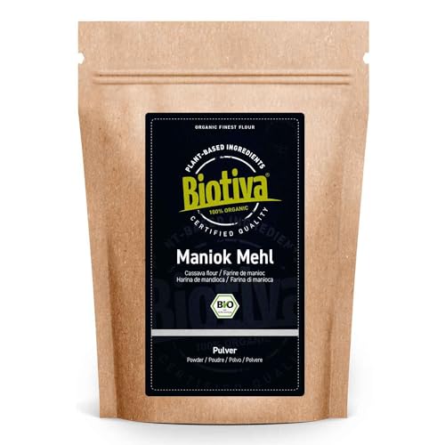 Maniokmehl Bio 1kg - bot. Manihot esculenta - glutenfreier Mehlersatz - hoher Stärkeanteil - Ideal für Brot und Brötchen - 100% vegan - kontrolliert und abgefüllt in Deutschland - Biotiva von Biotiva