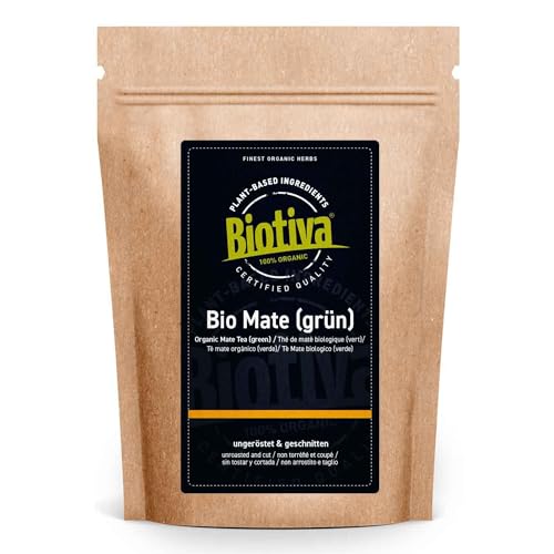 Matetee Bio 1kg (2x500g) - ungerösteter grüner Mate Tee - Koffeinhaltige Yerba Mateblätter - Bio-Anbau - Verpackt und kontrolliert in Deutschland - Biotiva von Biotiva