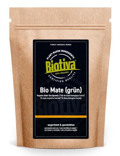 Matetee Bio 250g - ungerösteter grüner Mate Tee - Koffeinhaltige Yerba Mateblätter - Bio-Anbau - Verpackt und kontrolliert in Deutschland - Biotiva von Biotiva