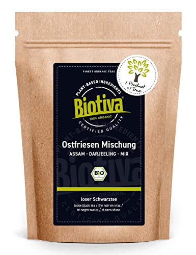 Ostfriesenmischung Schwarztee Bio 250g - Darjeeling Assam Mischung - loser schwarzer Tee - Stark und intensiv im Geschmack - abgefüllt und kontrolliert in Deutschland - Biotiva von Biotiva