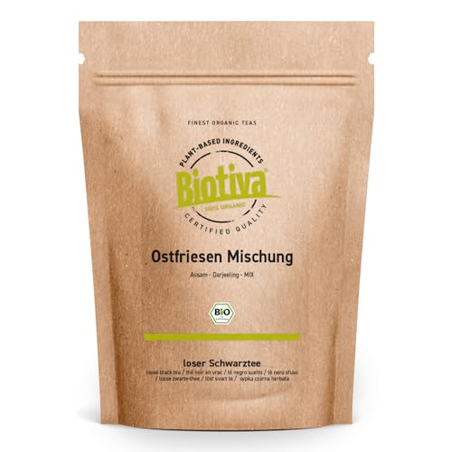 Ostfriesentee Bio 250g - Darjeeling Assam Schwarztee Mischung - lose Ostfriesenmischung Tee - Stark und intensiv im Geschmack - abgefüllt und kontrolliert in Deutschland - Biotiva von Biotiva