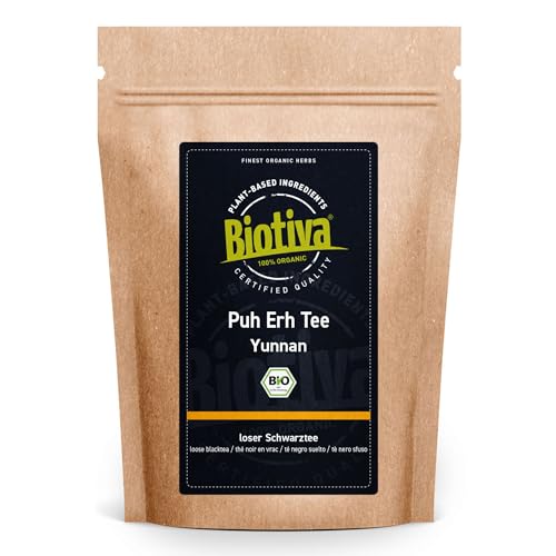 Puh Erh Tee Bio 100g - Schwarztee - Region Yunnan in China - Camellia Sinensis - dunkelbraune bis dunkelrote Tasse - aus kontrolliert biologischem Anbau - Biotiva von Biotiva