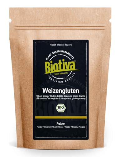 Weizengluten Bio 1kg - Weizenglutenpulver - Vorratspackung - Proteinhaltig - Zum Backen von Broten und Gebäck - Abgefüllt und kontrolliert in Deutschland - Biotiva von Biotiva