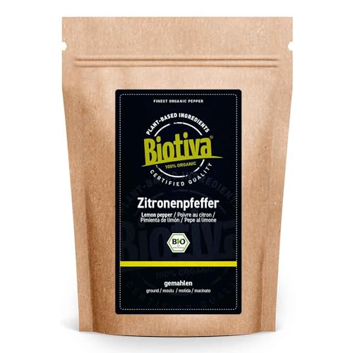 Zitronenpfeffer Bio 250g - würziger Pfeffermix (gemahlen) - ideal zu Fischgerichten - Lemon Pepper - abgefüllt in Deutschland - Biotiva von Biotiva