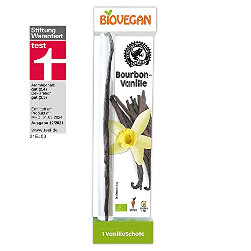 Biovegan Bourbon-Vanille-Schote, hochwertige Bio Bourbon Vanilleschoten aus Madagaskar, einzigartiges Vanille-Aroma, für süße und auch herzhafte Speisen, Bio-Qualität, glutenfrei und vegan, 1 Stk. von Biovegan