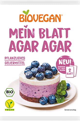 Biovegan Mein Blatt Agar Agar, rein pflanzliches Geliermittel in Bio Qualität, bindet 10x stärker als herkömmliche Gelatine, ideal für süße und herzhafte Speisen, vegan und glutenfrei, 1 x 2,5 g von Biovegan