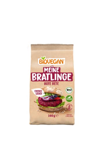 Biovegan Meine Bratlinge, Rote Bete, vegane Burger Bratlingmischung, schnell und einfach zubereitet, 100% Bio, glutenfrei und vegan, 6 x 160g von Biovegan
