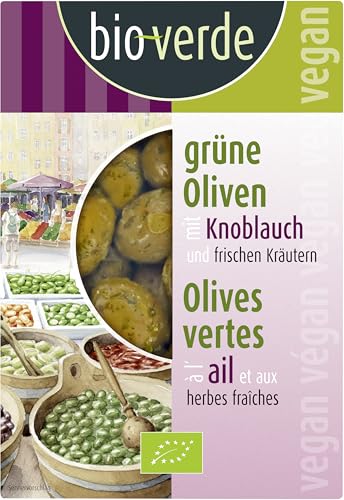 Grüne Oliven gefüllt mit Knoblauch "International" von Bioverde