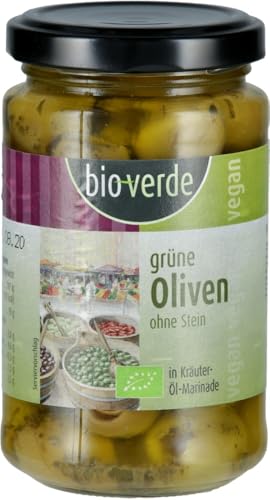 Grüne Oliven ohne Stein mit frischen Kräuter 12 x 200 gr von Bioverde