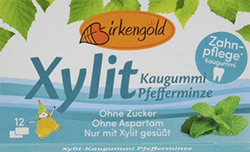 Birkengold Xylit Kaugummi Pfefferminze, 8er Pack | Zahnpflege-Kaugummi | zuckerfrei | 70 % Xylit | vegan | ohne Titandioxid von Birkengold