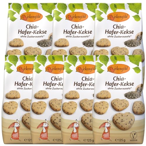 Birkengold Chia-Hafer-Kekse, 7x125 g | ohne Zuckerzusatz | 100% mit europäischem Xylit gesüßt | vegan | gesundes Naschen | mit Bio Chia Samen von Birkengold