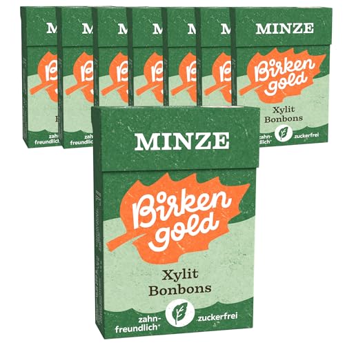 Birkengold Xylit Bonbons Minze zuckerfrei | 8x30 g | zahnpflegend | zuckerfrei | vegan | mit 100% europäischem Xylit | natürliche Zutaten von Birkengold