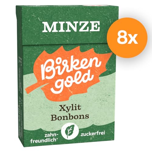 Birkengold Xylit Bonbons Minze zuckerfrei | 8x30 g | zahnpflegend | zuckerfrei | vegan | mit 100% europäischem Xylit | natürliche Zutaten von Birkengold