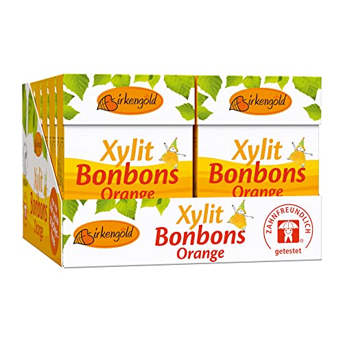 Birkengold Xylit Bonbons Orange zuckerfrei, 12 x 30 g | zahnpflegend | zuckerfrei | vegan | mit 100% europäischem Xylit | natürliche Zutaten von Birkengold