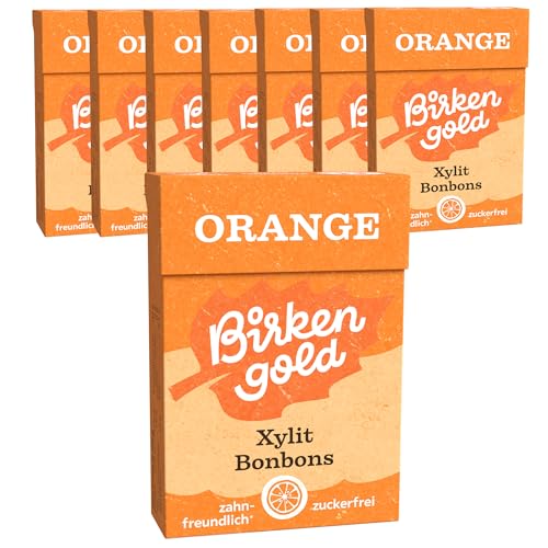 Birkengold Xylit Bonbons Orange zuckerfrei | 8x30 g | zahnpflegend | zuckerfrei | vegan | mit 100% europäischem Xylit | natürliche Zutaten von Birkengold