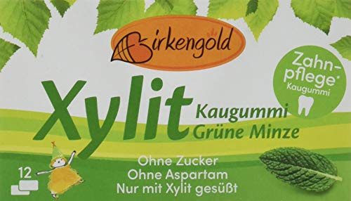 Birkengold Xylit Kaugummi Grüne Minze, 8er Pack | Zahnpflege-Kaugummi | zuckerfrei | 70 % Xylit | vegan | ohne Titandioxid von Birkengold