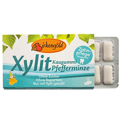 Birkengold Xylit Kaugummi Pfefferminze, Zahnpflege-Kaugummi, zuckerfrei, 70 % Xylit, vegan, ohne Titandioxid, 1 x 17g (12 Stück) von Birkengold
