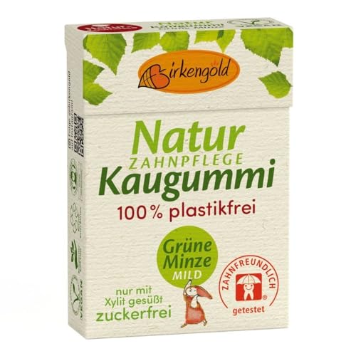 Birkengold Xylit Natur Kaugummi, Grüne Minze Mild, 20Stk, 28g von Birkengold