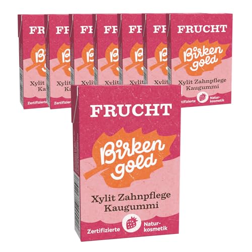 Birkengold Xylit Zahnpflege Kaugummi | Frucht | plastikfrei | 8 Stk. | Natürliche Kaumasse (Chicle) | Ohne Erdöl | Zuckerfrei | Naturkosmetik zertifiziert | vegan von Birkengold