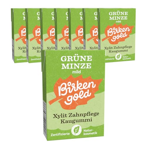 Birkengold Xylit Zahnpflege Kaugummi | Grüne Minze | plastikfrei | 8 Stk. | Natürliche Kaumasse (Chicle) | Ohne Erdöl | Zuckerfrei | Naturkosmetik zertifiziert | vegan von Birkengold