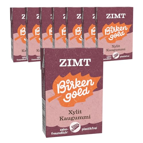 Birkengold Xylit Zahnpflege Kaugummi | Zimt | plastikfrei | 8 Stk. | Natürliche Kaumasse (Chicle) | Ohne Erdöl | Zuckerfrei | Naturkosmetik zertifiziert | vegan von Birkengold