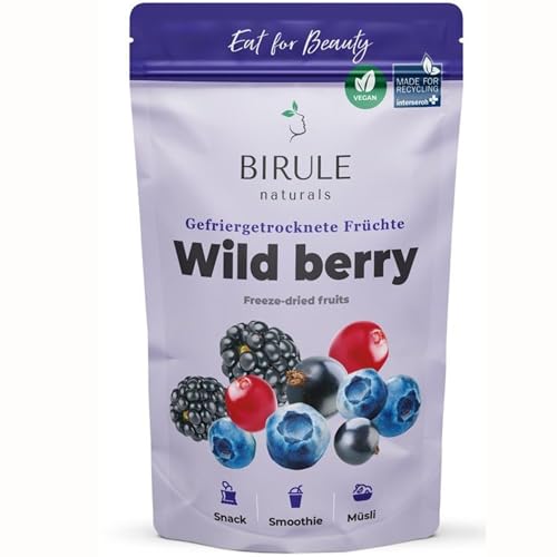 Birule naturals Gefriergetrocknete Beeren Mix aus Heidelbeeren, Brombeeren, Cranberries, Johannisbeeren (120g) freeze-dried berries von Birule naturals