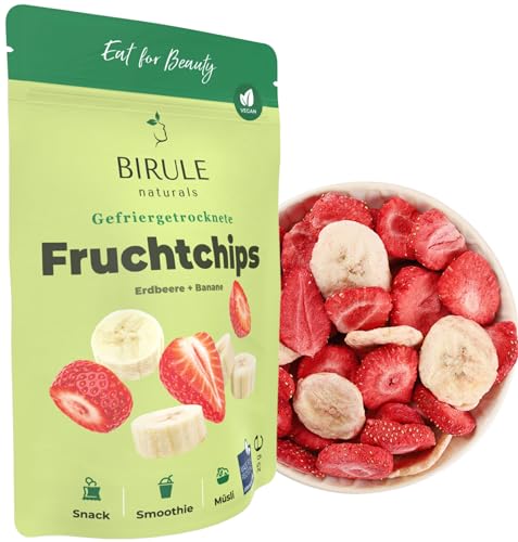 Gefriergetrocknete Erdbeeren + Bananen Chips (3x120g) 360g pur Fruchtsnacks gefriergetrocknet ohne Zusätze Birule naturals von Birule naturals