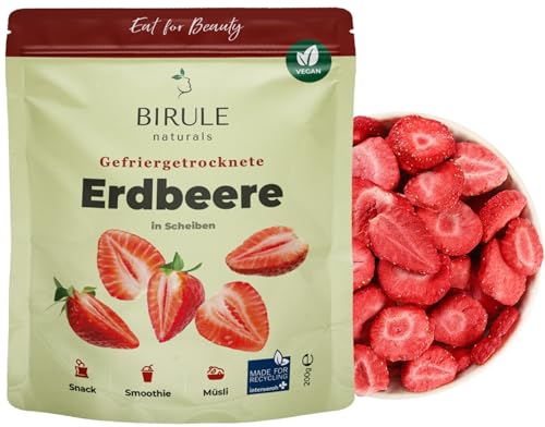 BIRULE naturals Gefriergetrocknete Erdbeen 200g | Erdbeerscheiben gefriertrocknet | 100% Naturprodukt ohne Zucker | getrocknete Früchte ohne Zusätze von Birule naturals