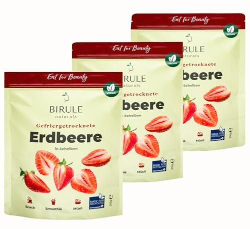 Gefriergetrocknete Erdbeeren in Scheiben 600g (3x200g) Erdbeer Chips gefriergetrocknet 100% pur Frucht Birule naturals von Birule naturals