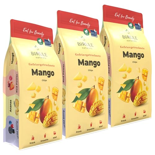 BIRULE naturals Gefriergetrocknete Mango (3x120g) 360g | Getrocknete Mango Chips| 100% reine Frucht ohne Zuckerzusatz| Idealer Snack für unterwegs, Geschenk | Ersatz für Schokolade & süßes Knabberzeug von Birule naturals