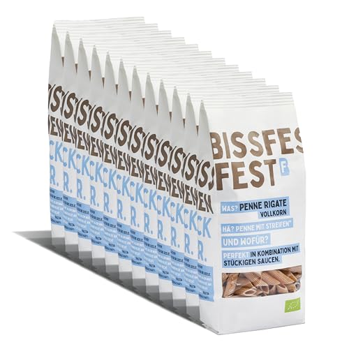 bissfest BIO Vollkorn Penne Rigate Pasta aus Gragnano 12x500g - Original Italienische Pasta aus traditionellem Herstellungsverfahren - Nudeln aus 100% Italienischem Vollkornweizen - Vegan von Bissfest