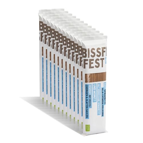 bissfest BIO Vollkorn Spaghetti "Alla Chitarra" aus Gragnano 12x500g - Original Italienische Pasta aus traditionellem Herstellungsverfahren - Nudeln aus 100% Italienischem Vollkornweizen - Vegan von Bissfest