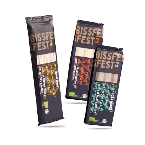 bissfest BIO Probierset asiatische Nudeln, 3 x 250 g (Soba, Udon, Ramen) - Asia Nudeln für japanische Gerichte im Probierpaket - Vegan von Bissfest