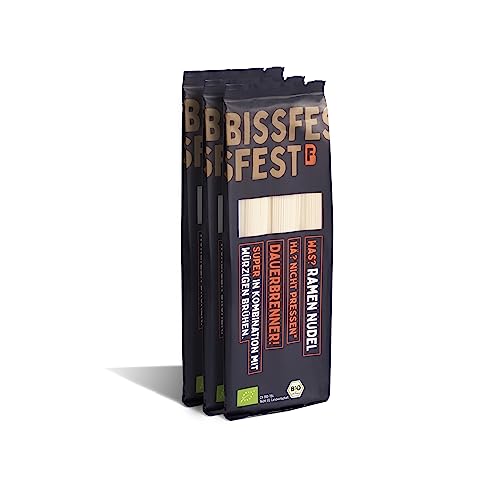 bissfest BIO Ramen Nudeln 750 g (3 x 250g) - Authentisch asiatische Nudeln für japanische Ramen Suppe oder Wok Gerichte - Vegan von Bissfest